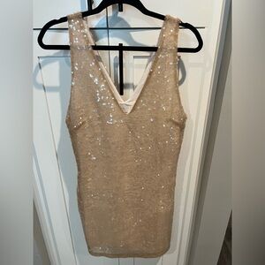 Sequin Cream Sleeveless Slip On Dress